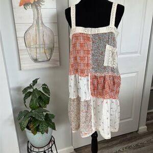 POL Patchwork Dress with Floral and Plaid Patterns.  NWOT